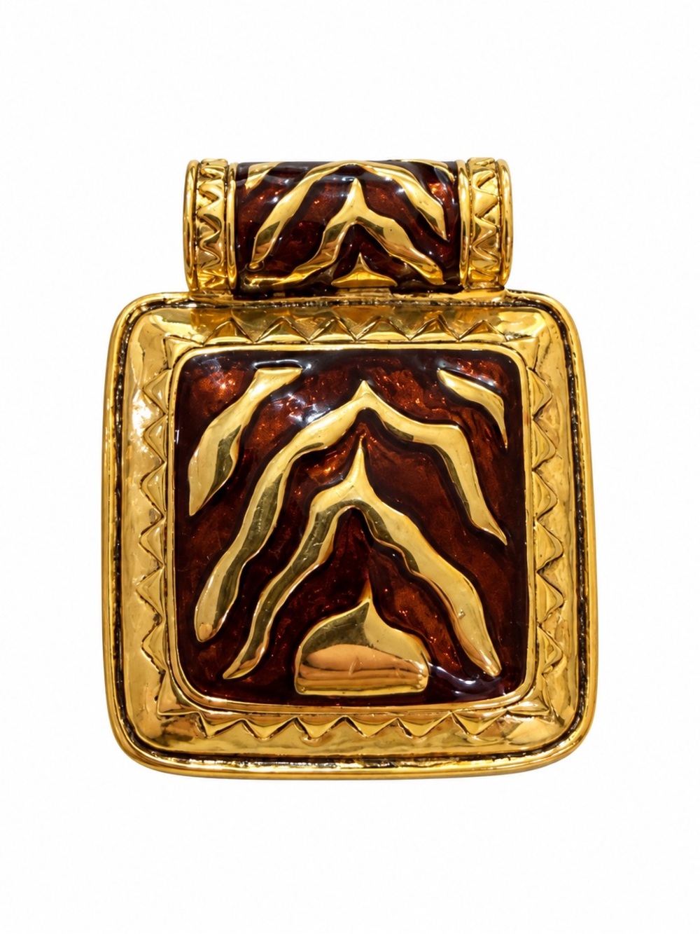 Premier Designs Jungle Fever Pendant Brown Enamel Gold Tone Slide Retired